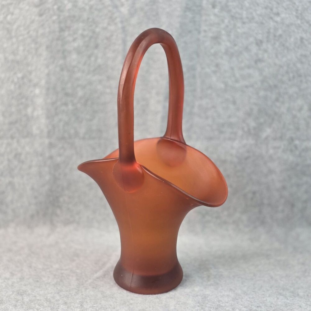 Tiffin Glass Amberina Orange‎ Satin 11in Handles Basket 9574 Opaque MCM Vintage
